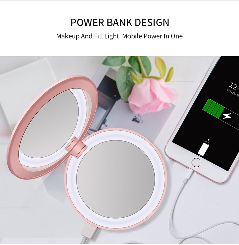 Makeup Led Mirror Compact Rechargeable With Power Bank