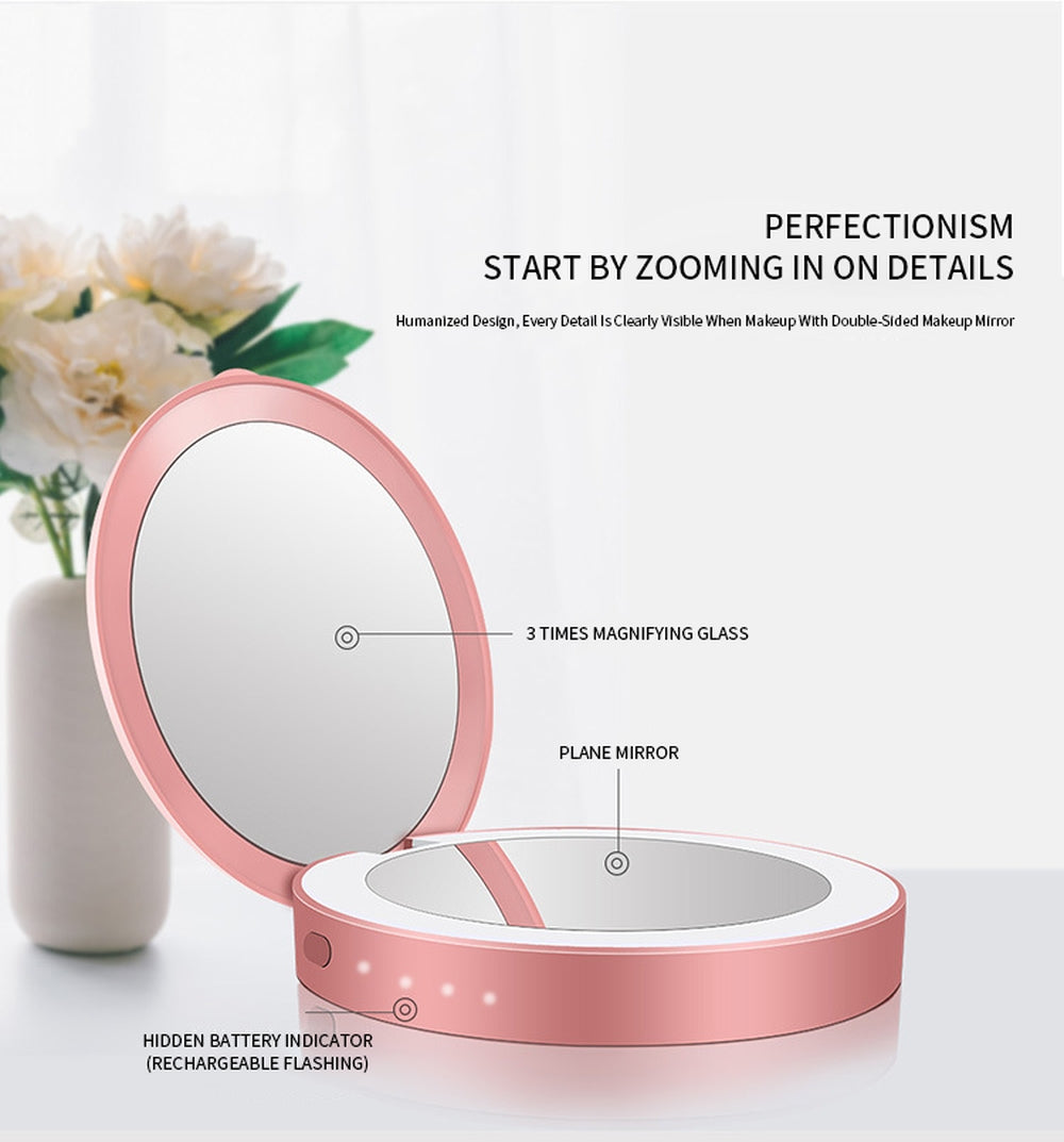 Makeup Led Mirror Compact Rechargeable With Power Bank