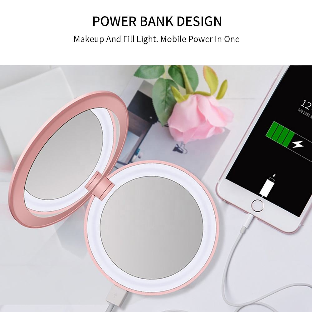 Makeup Led Mirror Compact Rechargeable With Power Bank